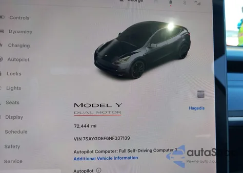 2022 Tesla Model Y Performance Dual Motor All-Wheel Drive z USA, uszkodzony, nr VIN 7SAYGDEF6NF337139
